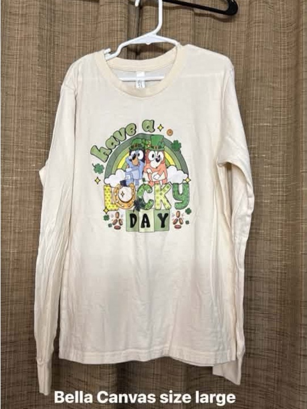 Bella Canvas Cream "Have a Lucky Day" Kids Long Sleeve Tee unisex boys or girls